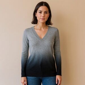 Vince‎ Gray Navy Black Ombre Gradient 100% Cashmere V Neck Fall Cozy Sweater XS